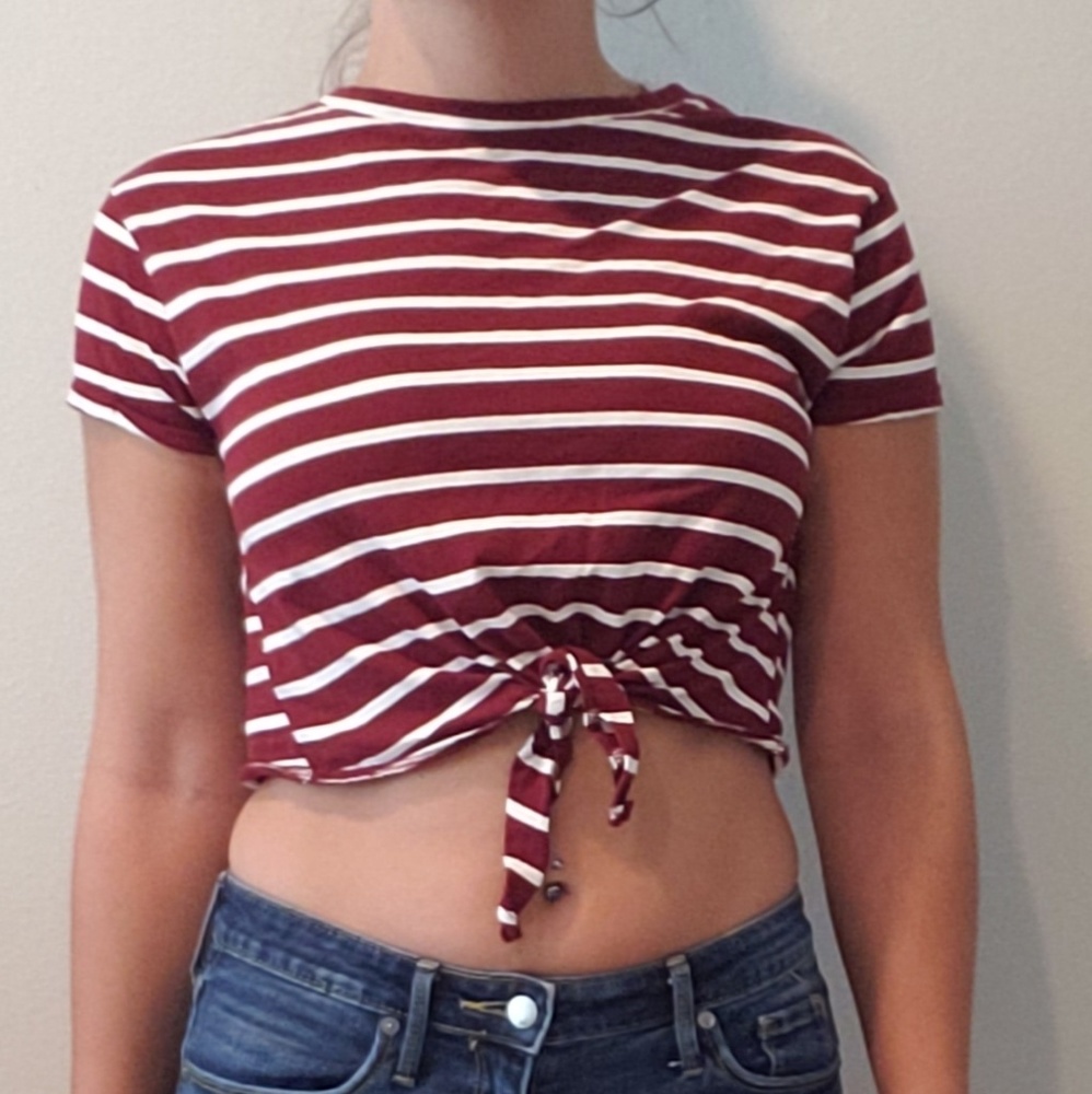 Red and White Crop Top